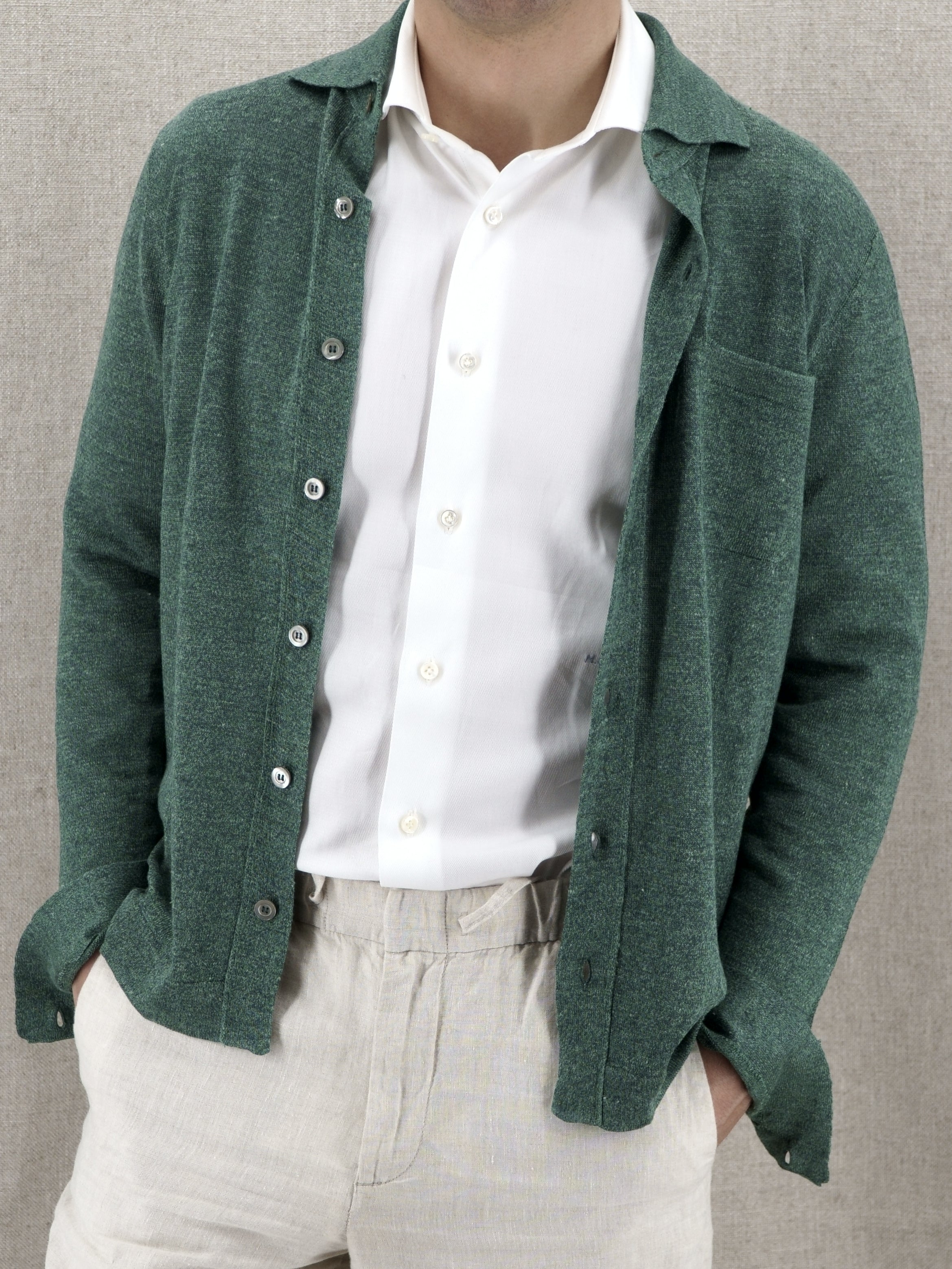 Knitted Camicia Verde 70% Lino 30% Seta