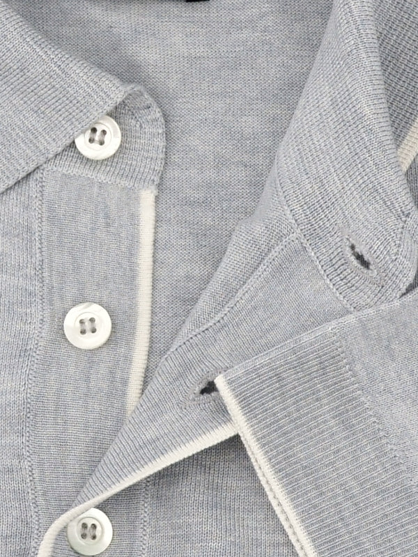 Knitted Polo Shirt Short Sleeves Pearl Grey 100% Silk