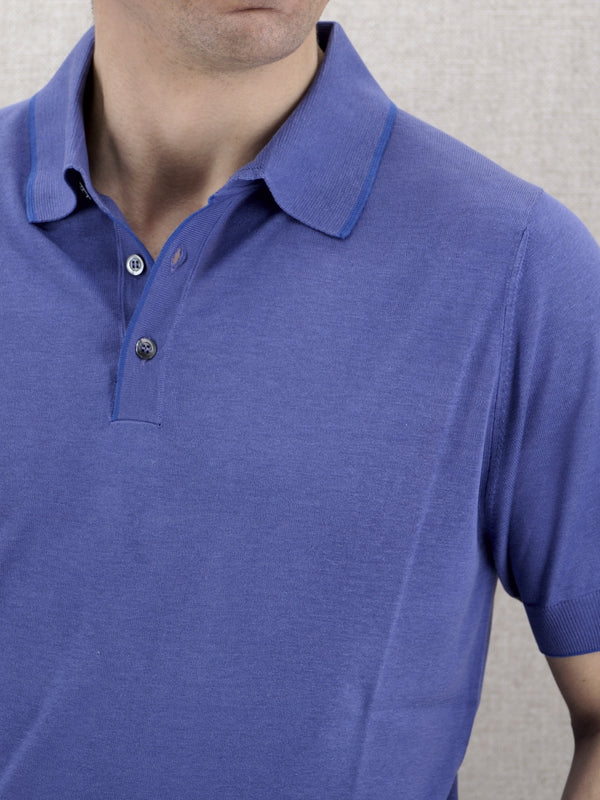 Knitted Polo Shirt Short Sleeves Very Peri 100% Silk