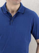 Knitted Polo Shirt Short Sleeves Blu Portofino 100% Silk