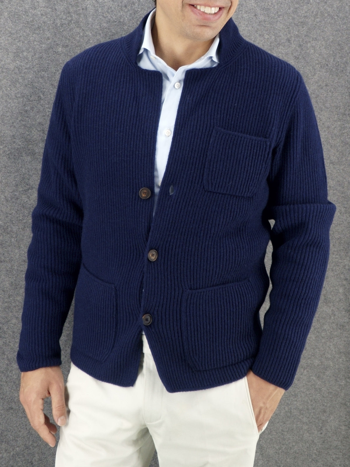Ribs Jacket British Blue 100% Cashmere