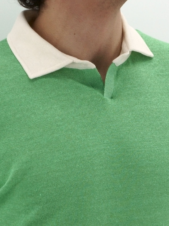 Polo in maglia Maniche Corte Verde Chiaro 70% Lino 30% Seta