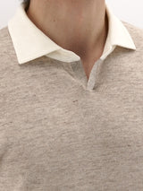 Knitted Polo Short Sleeves Burnt Brown 70% Linen 30% Silk