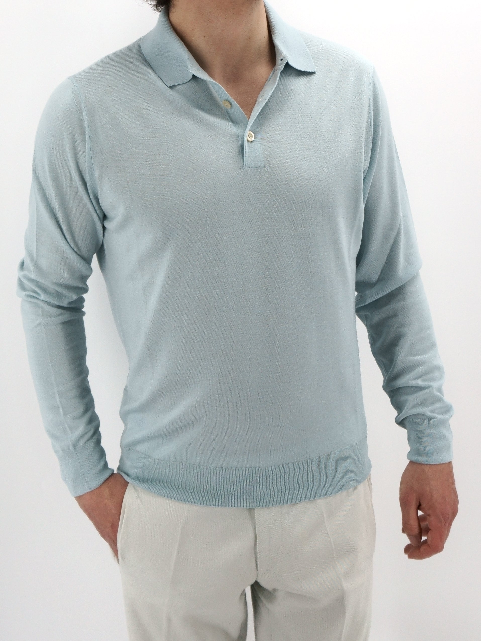 Polo in maglia Ultralight Azzurro Cenere 100% Lana