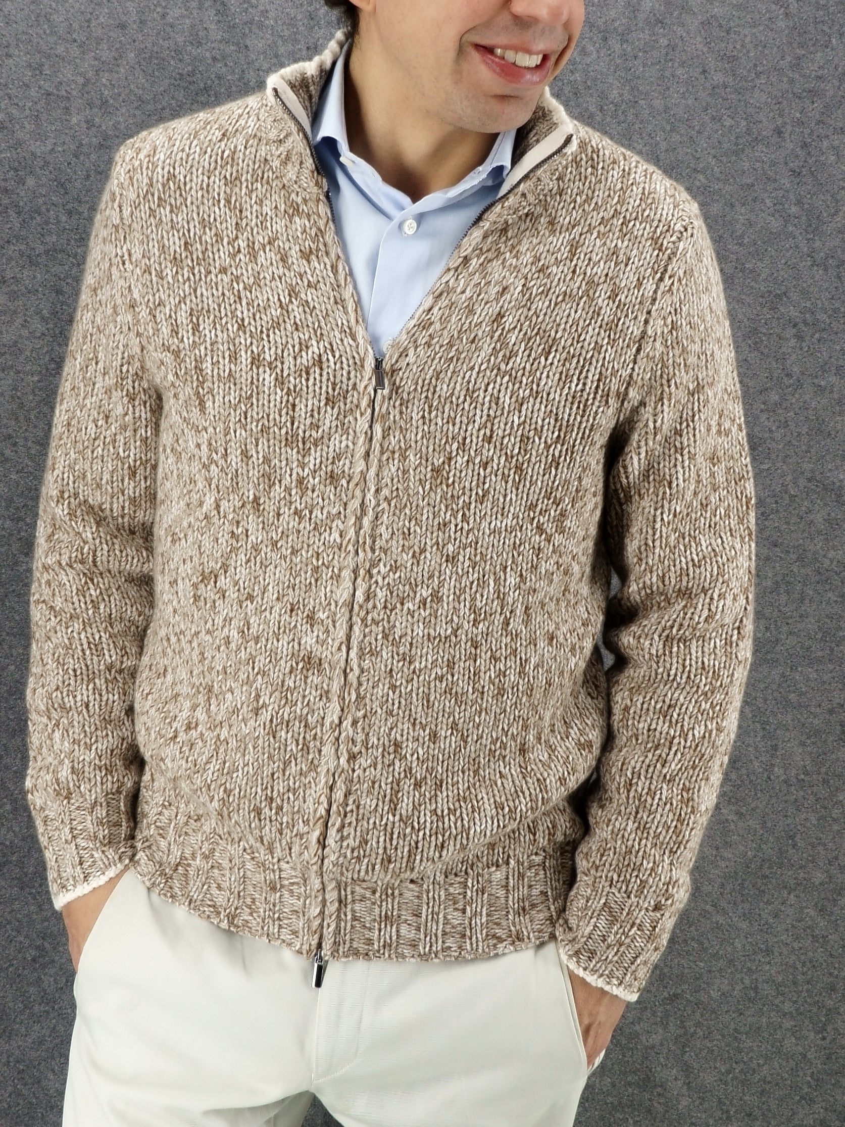 Full Zip Moulinè Nature 100% Cashmere