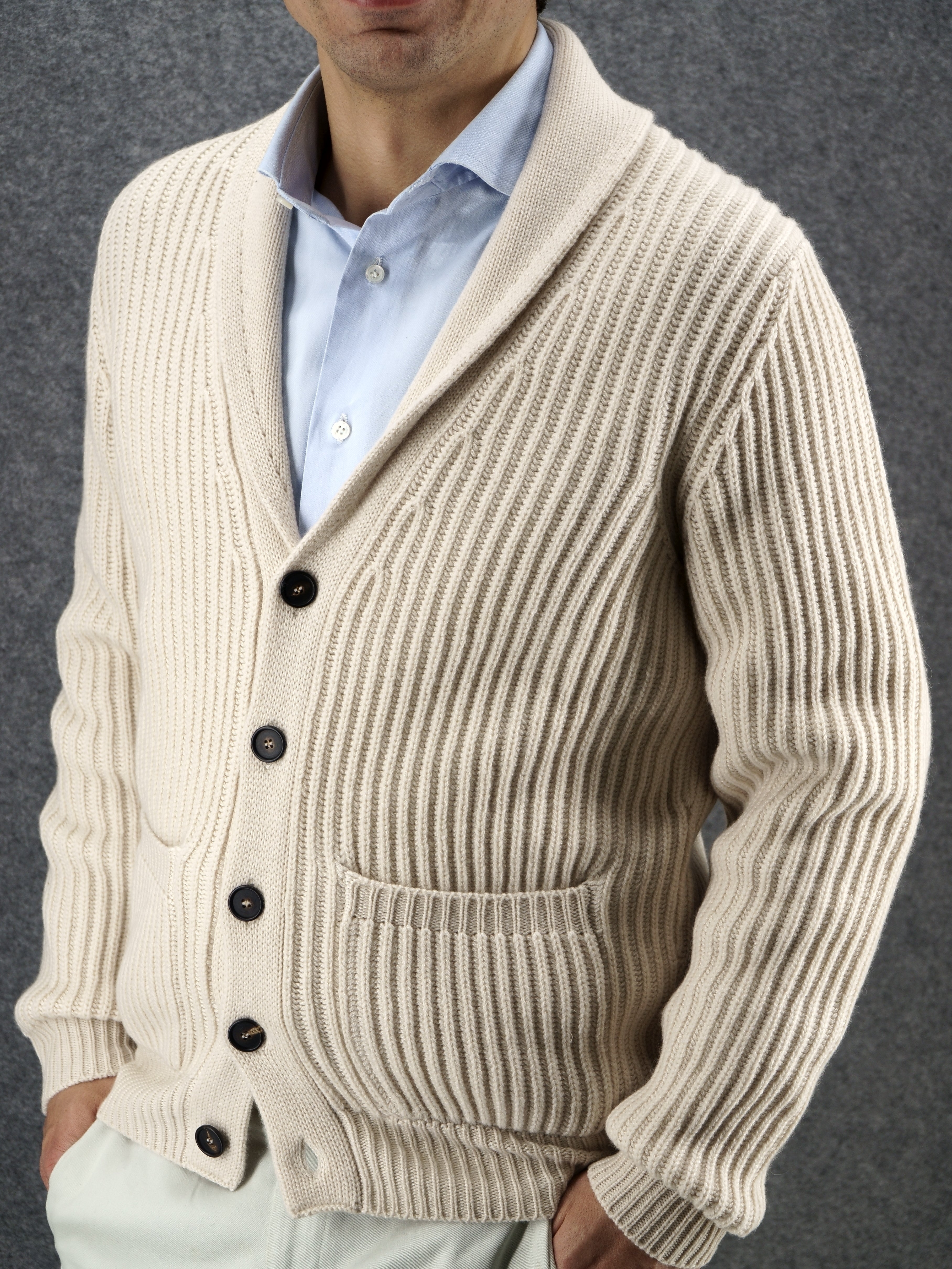 Shawl Collar Cardigan Panna 100% Cashmere