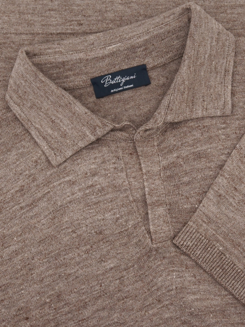 Long Sleeves Polo Burnt Brown  70% Linen 30% Silk