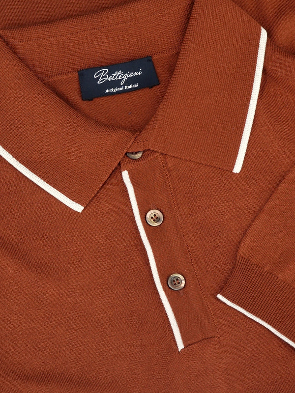 Knitted Polo Shirt Short Sleeves Terracotta 100% Silk