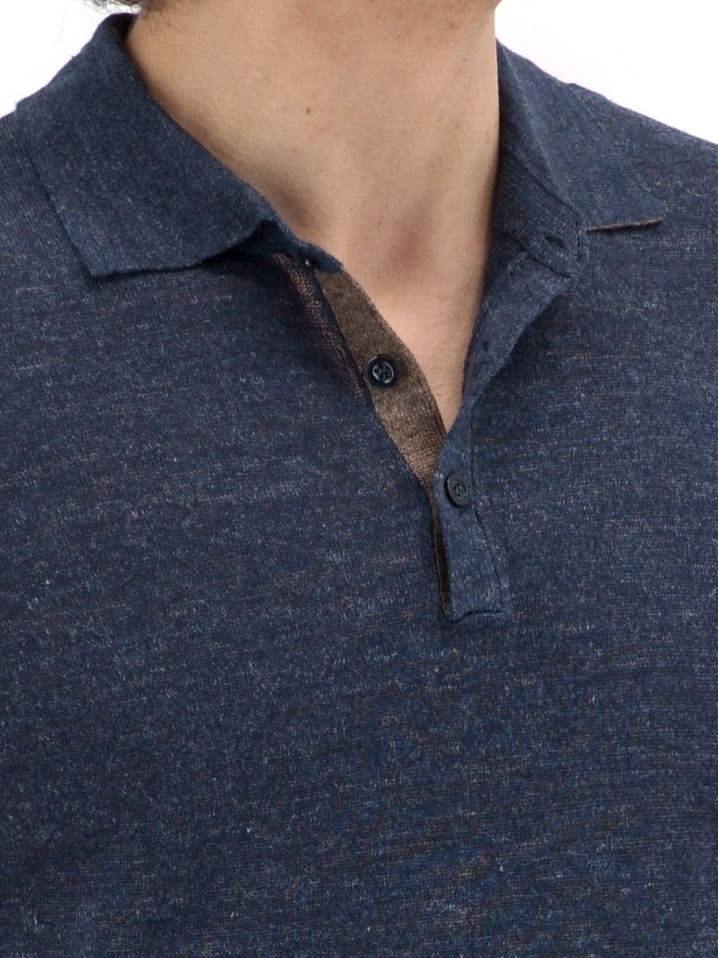 Knitted Polo Short Sleeves Denim 70% Linen 30% Silk
