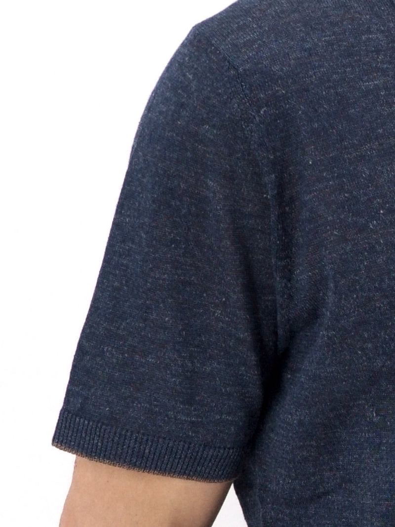 Knitted Polo Short Sleeves Denim 70% Linen 30% Silk