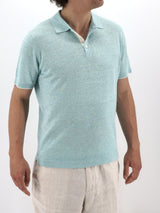 Knitted Polo Short Sleeves Aquamare 70% Linen 30% Silk