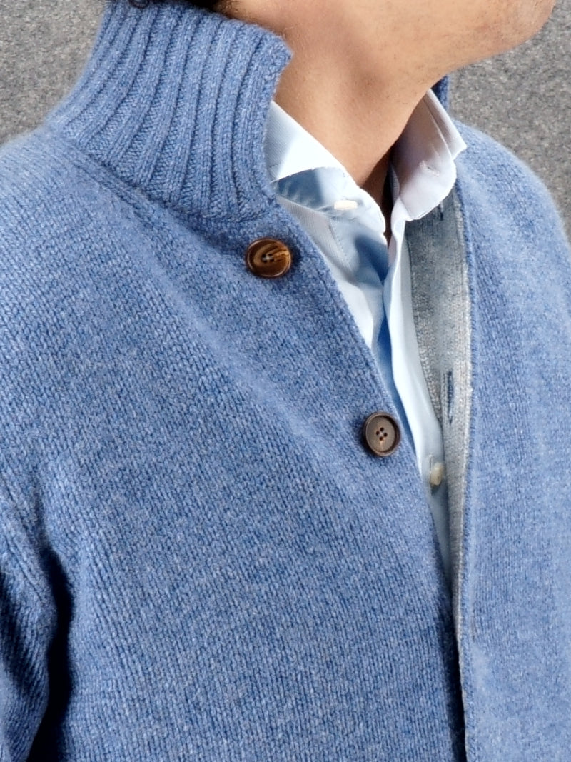 Buttons Jacket Blue Denim 100% Cashmere