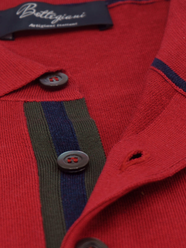 Knitted Polo Shirt Short Sleeves Red 100% Silk