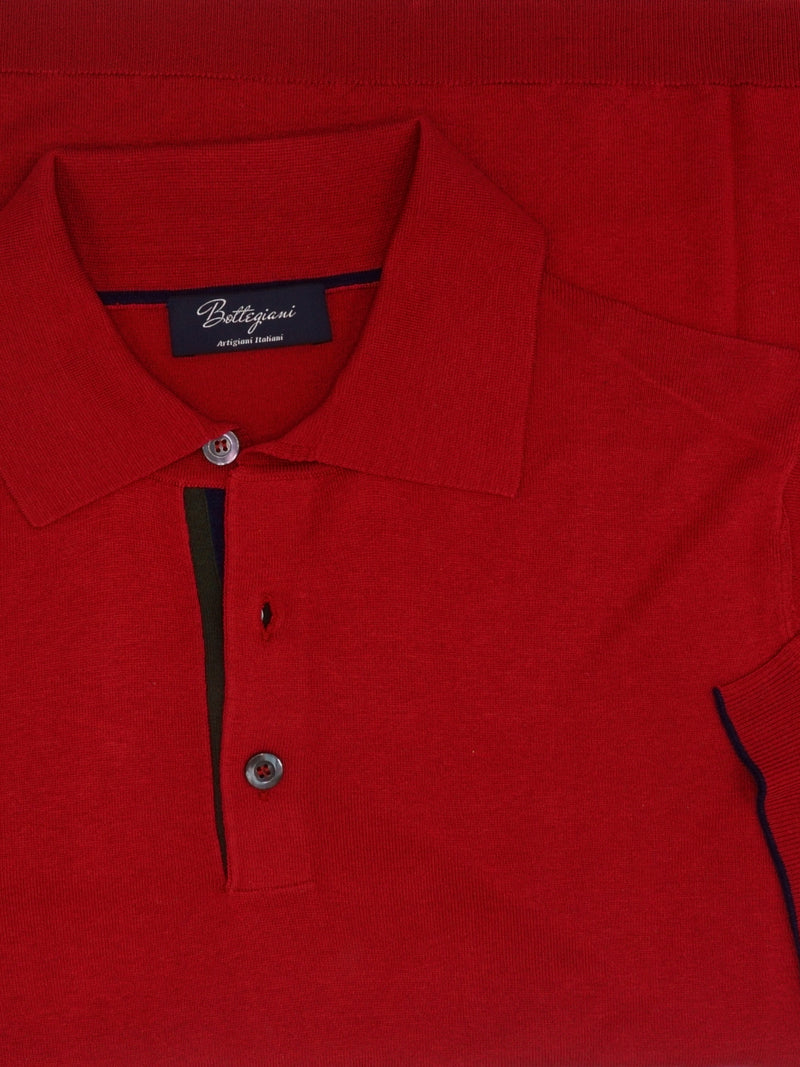 Knitted Polo Shirt Short Sleeves Red 100% Silk