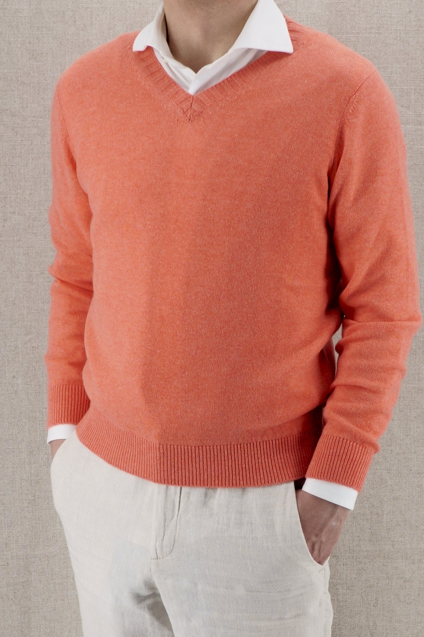 V-Neck Nuvola Living Coral 100% Cashmere