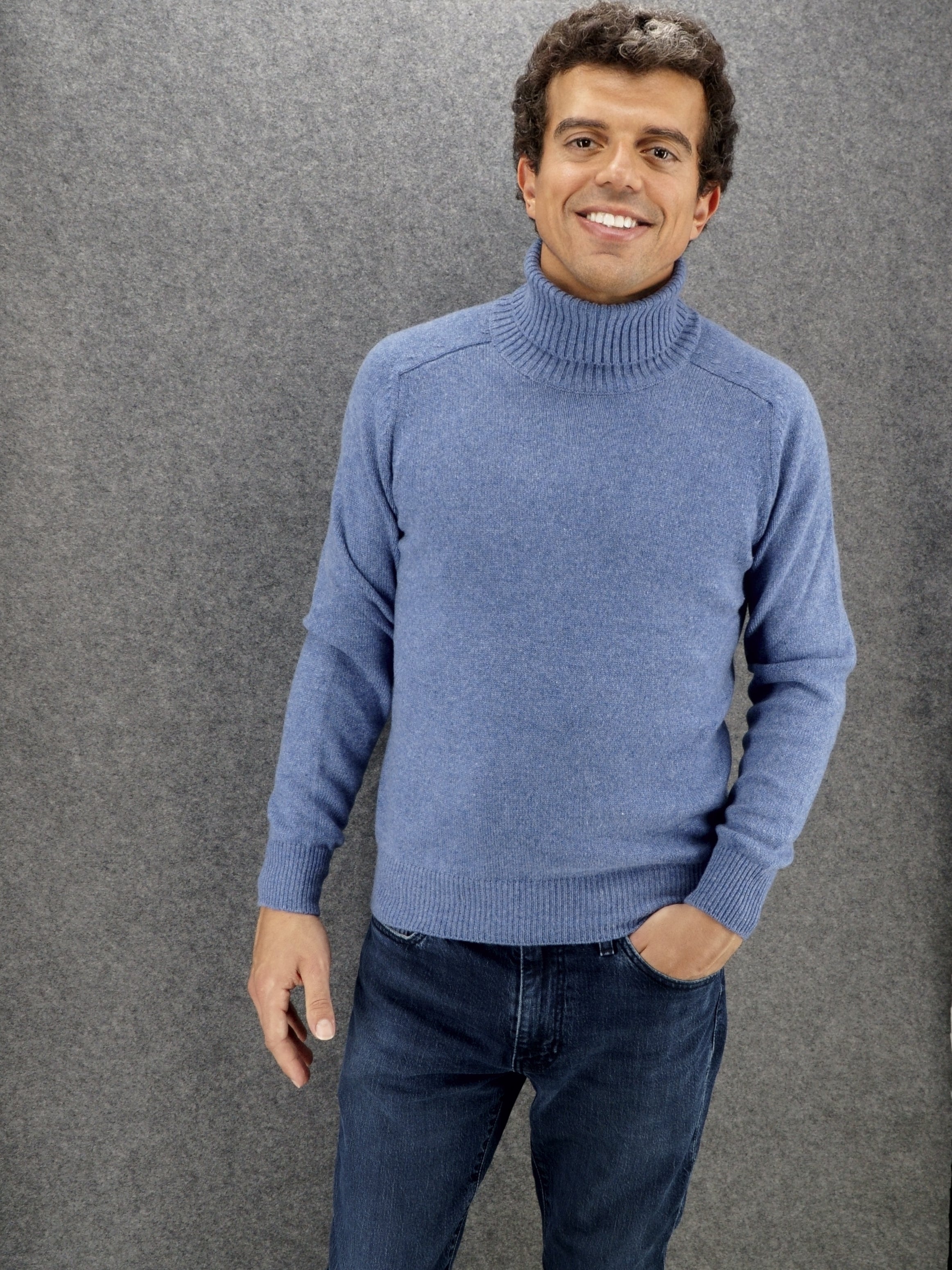 Sella Turtleneck Blue Denim 100% Cashmere 