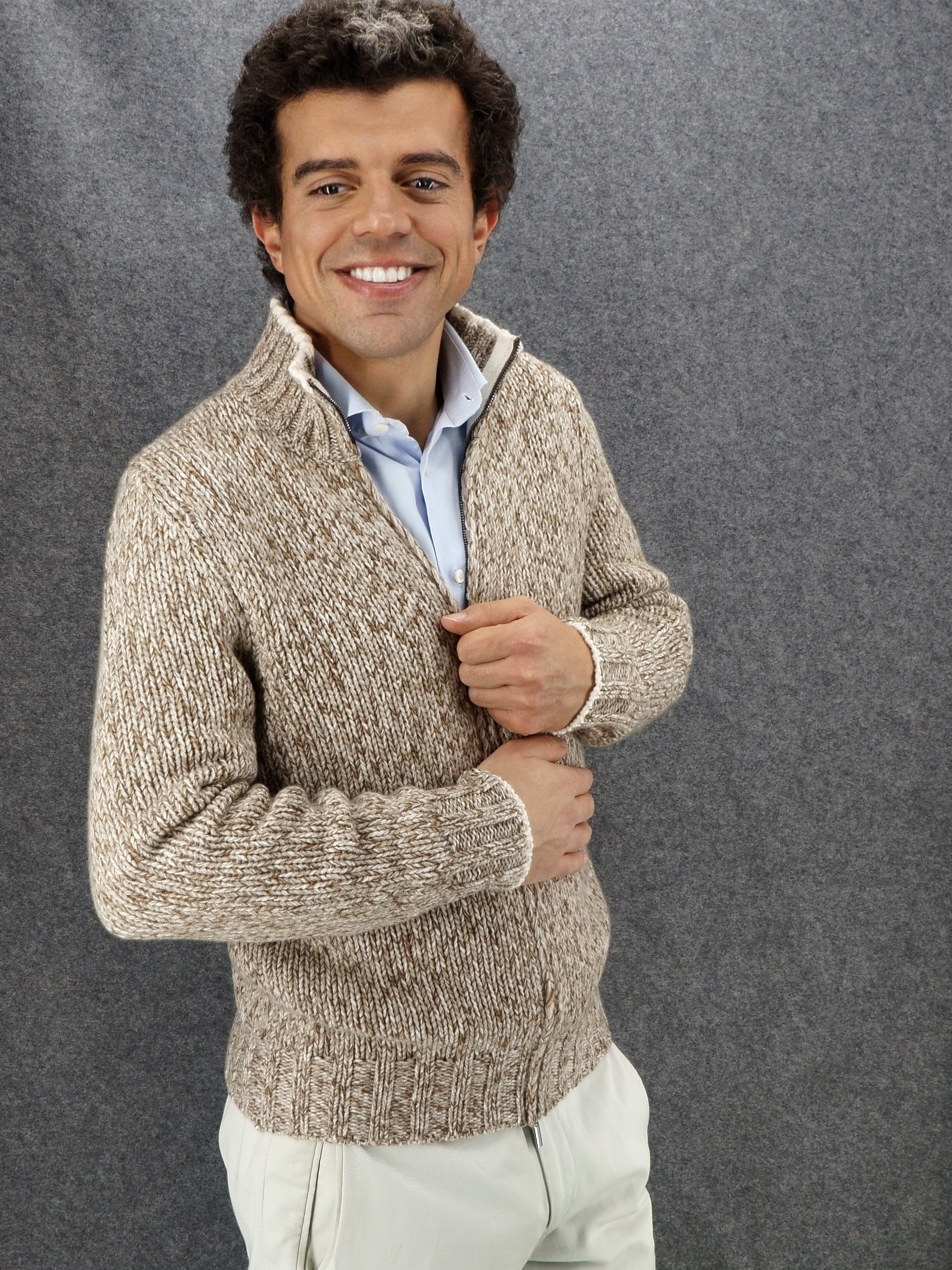 Full Zip Moulinè Nature 100% Cashmere