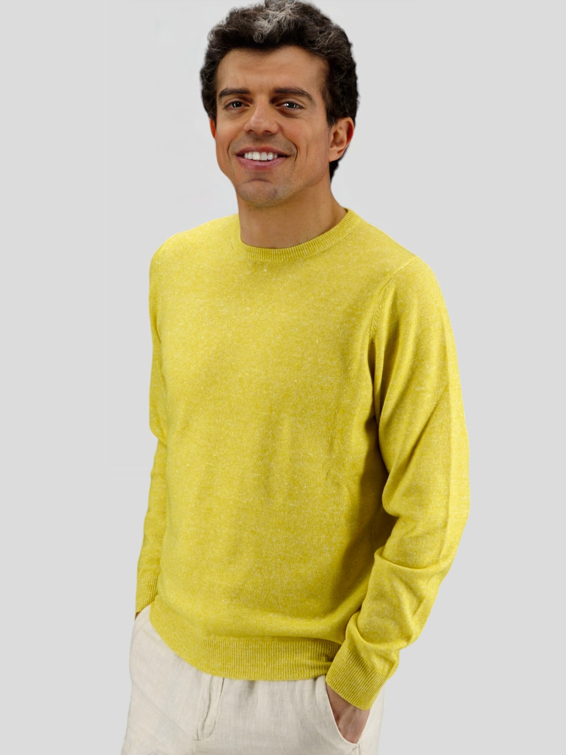 Crew Neck Calathea Linden Yellow 58% Cashmere 42% Linen