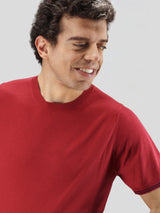 T-Shirt in maglia Rosso Porpora 100% Seta