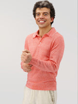 Long Sleeve Polo Shirt Pink Lemonade 68% Linen 32% Cotton