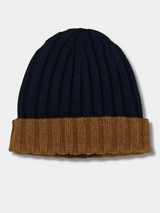 Ribbed Beanie Two-Tone Navytab 100% Cashmere