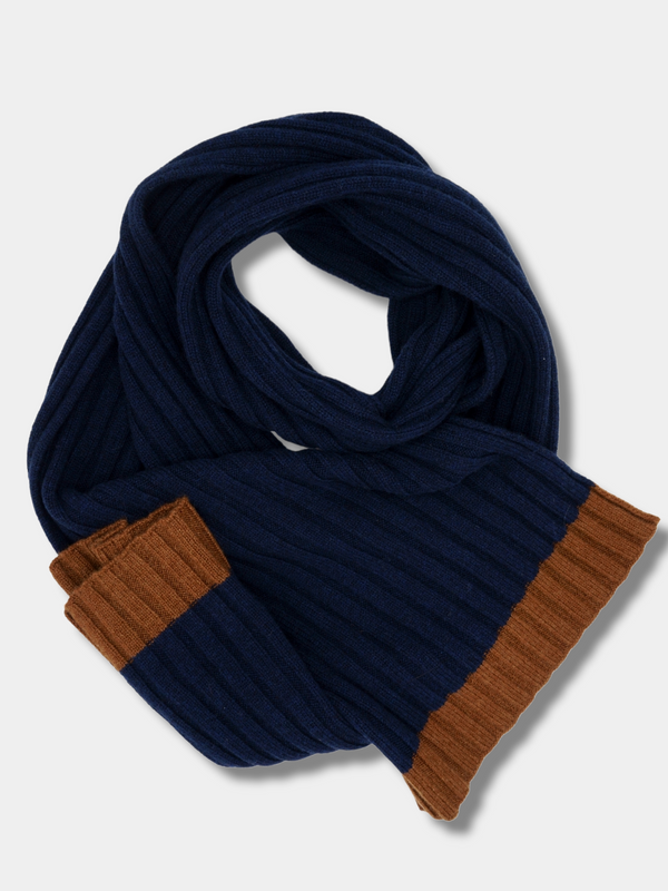 Ribs knitted Scarf Navytab 100% Cashmere