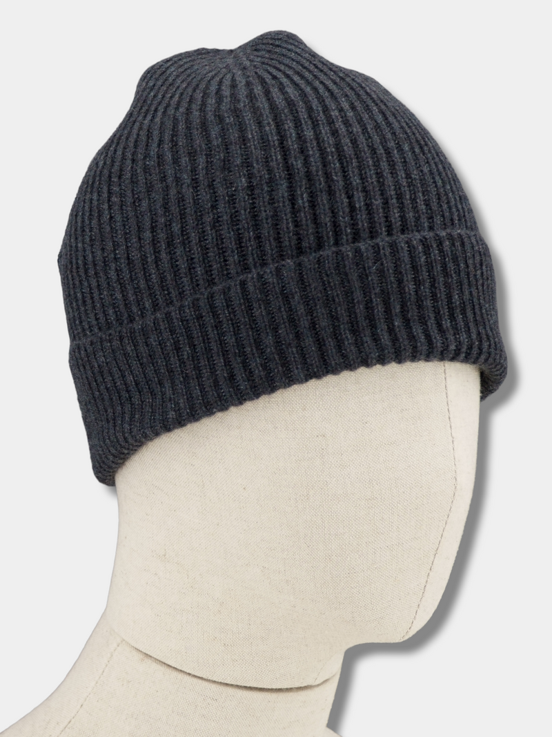 English Ribbed Beanie Anthracite 100% Cashmere