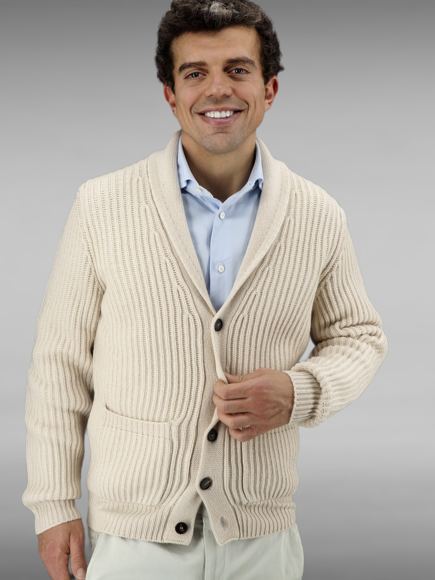 Shawl Collar Cardigan Panna 100% Cashmere