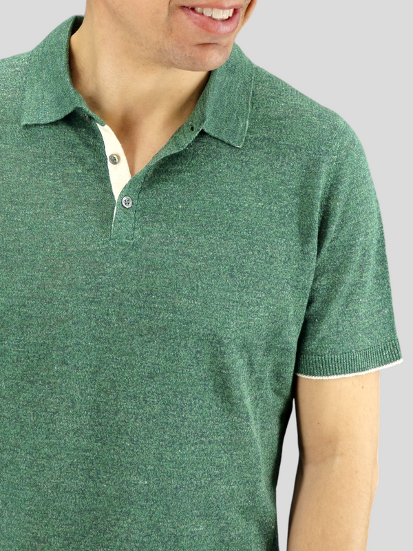Knitted Polo Short Sleeves Verde 70% Linen 30% Silk