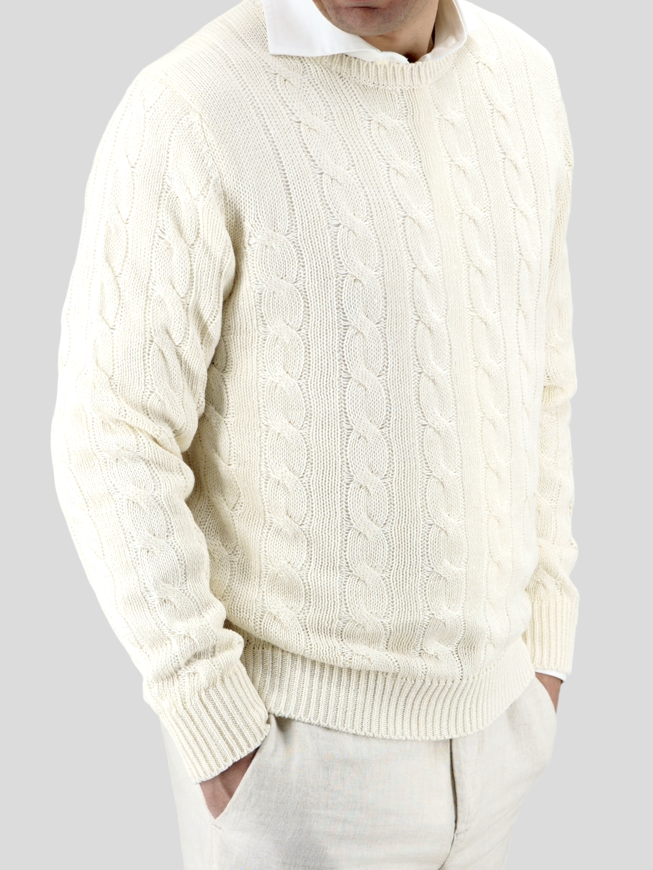 Cables Crew Neck Panna 70% Linen 30% Silk