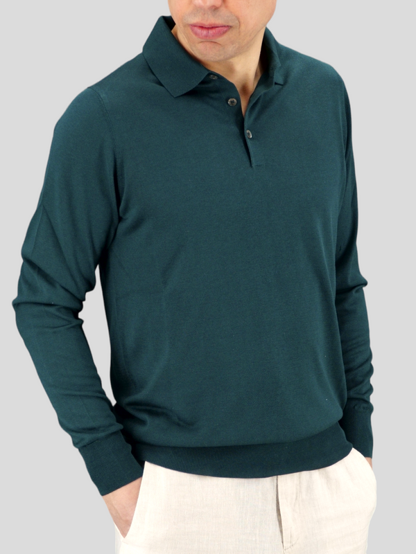 Knitted Polo Long Sleeves Verde 100% Silk
