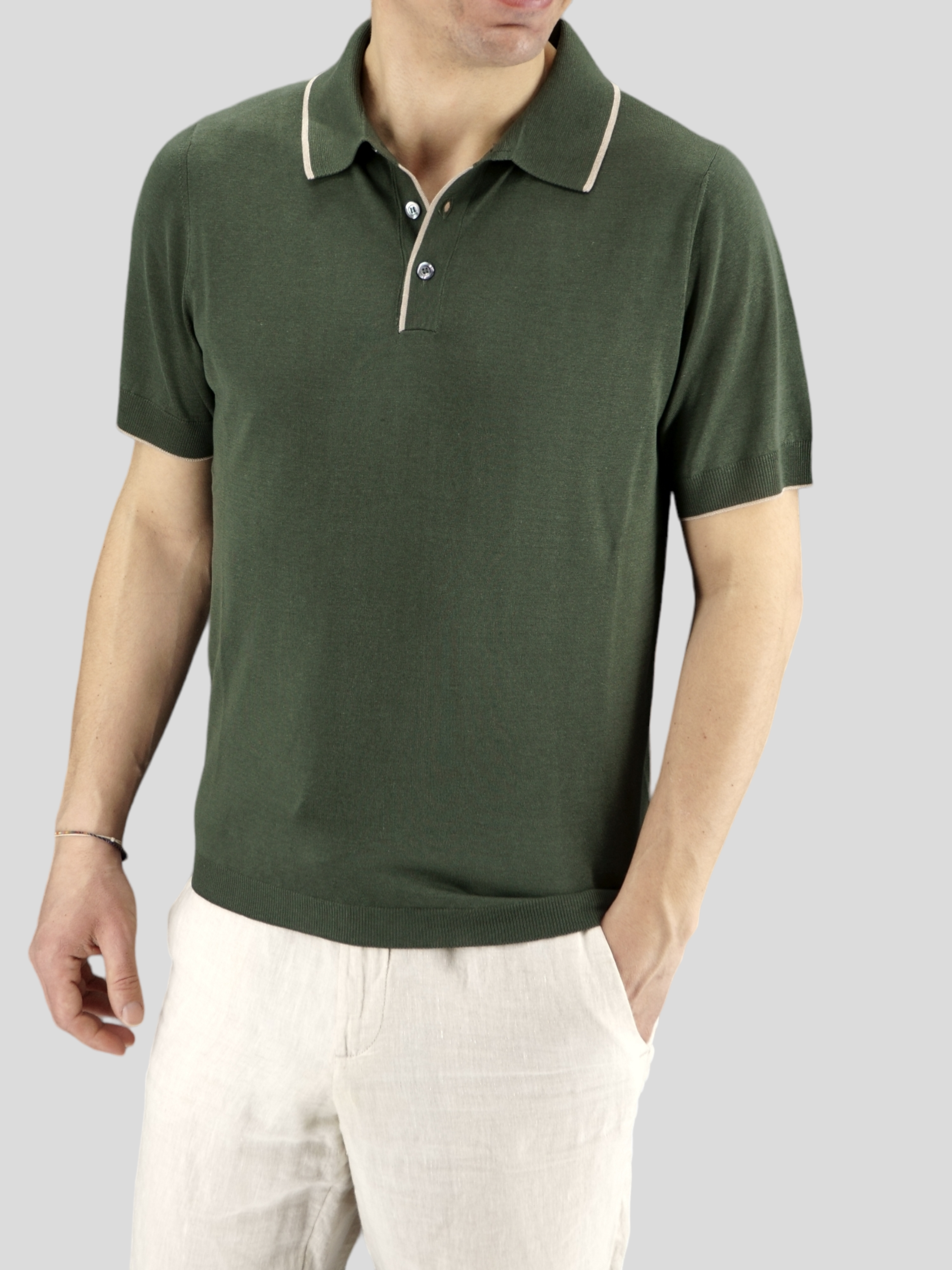 Polo in maglia Maniche Corte English Green 100% Seta