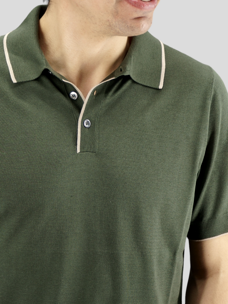 Knitted Polo Shirt Short Sleeves English Green100% Silk