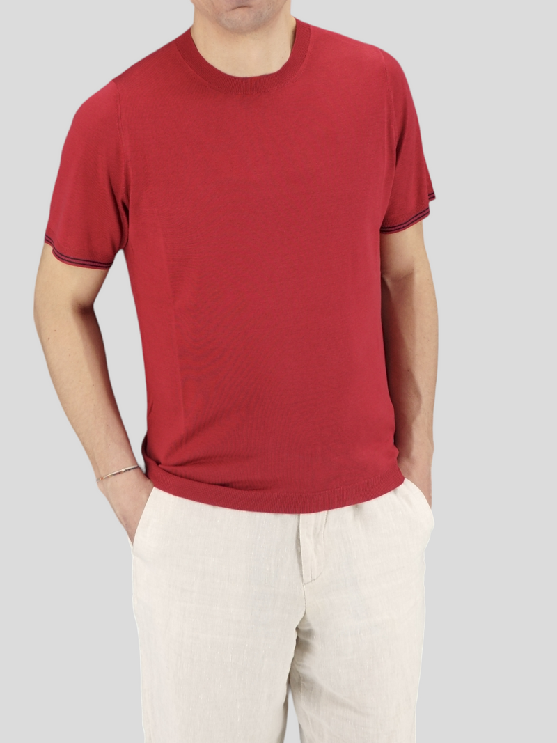 T-Shirt in maglia Rosso Porpora 100% Seta