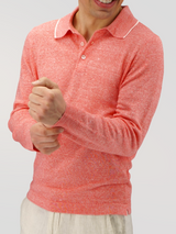 Long Sleeve Polo Shirt Pink Lemonade 68% Linen 32% Cotton
