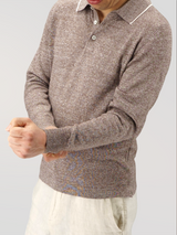 Long Sleeve Polo Shirt Brown 68% Linen 32% Cotton