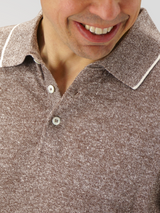 Long Sleeve Polo Shirt Brown 68% Linen 32% Cotton