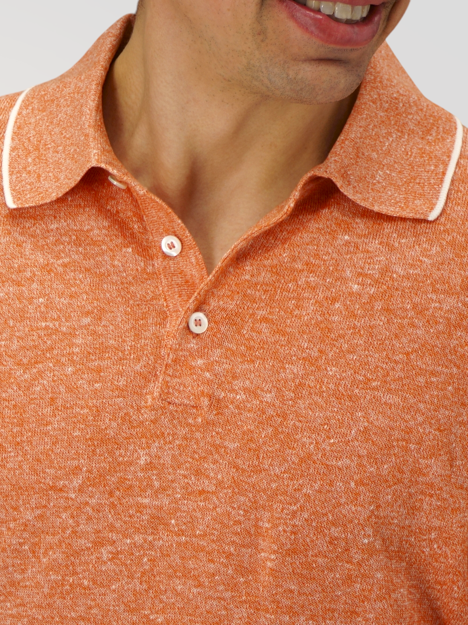 Long Sleeve Polo Shirt Orange 68% Linen 32% Cotton