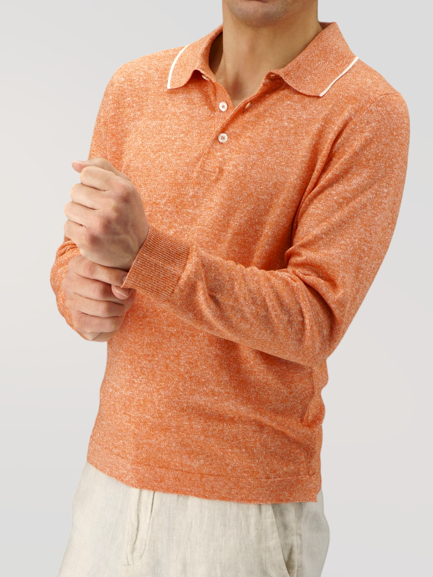 Polo Maniche Lunghe Arancio 68% Lino 32% Cotone