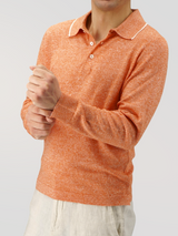 Long Sleeve Polo Shirt Orange 68% Linen 32% Cotton
