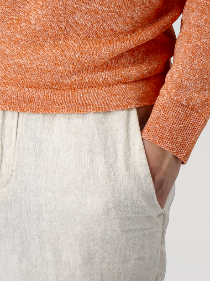 Long Sleeve Polo Shirt Orange 68% Linen 32% Cotton